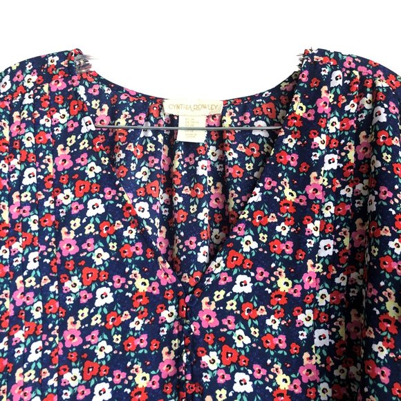 Cynthia Rowley Women's Blouse Plus 3X Floral Ditsy Pleated Short Sleeve Chiffon - Picture 4 of 9